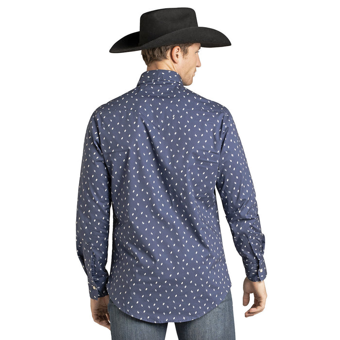 Rock & Roll Denim Men's Navy Geo Print Long Sleeve Snap Shirt