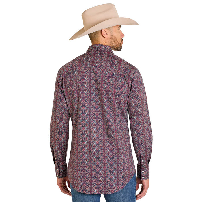 Rock & Roll Denim Men's Burgundy Boot Stitch Print Shirt