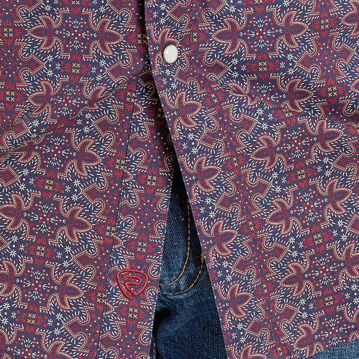 Rock & Roll Denim Men's Burgundy Boot Stitch Print Shirt