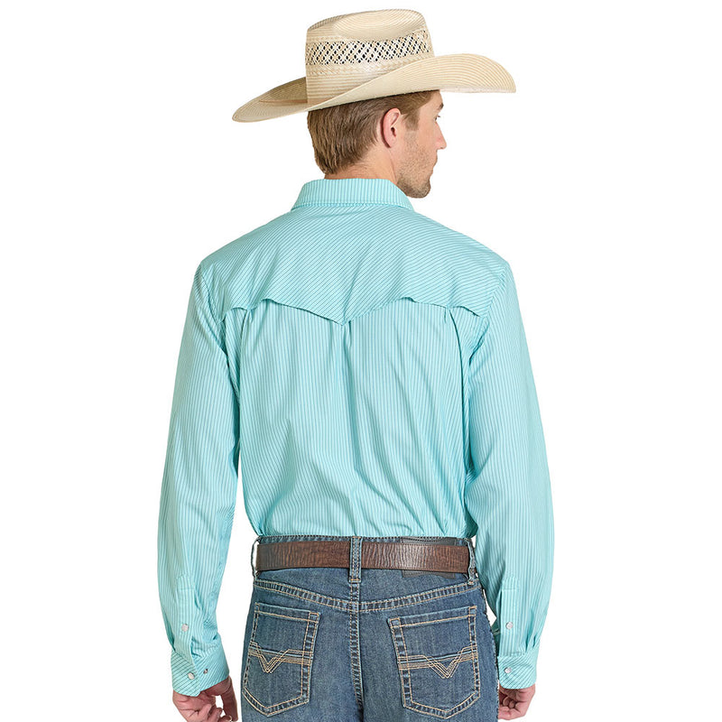 Rock & Roll Denim Men's Turquoise Micro Stripe Tek Western Shirt