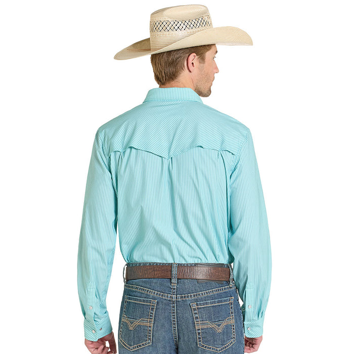 Rock & Roll Denim Men's Turquoise Micro Stripe Tek Western Shirt