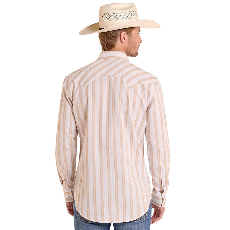 Rock & Roll Denim Men's Tan Linen Stripe Shirt