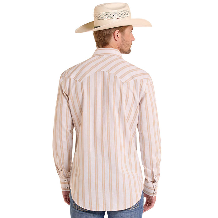 Rock & Roll Denim Men's Tan Linen Stripe Shirt