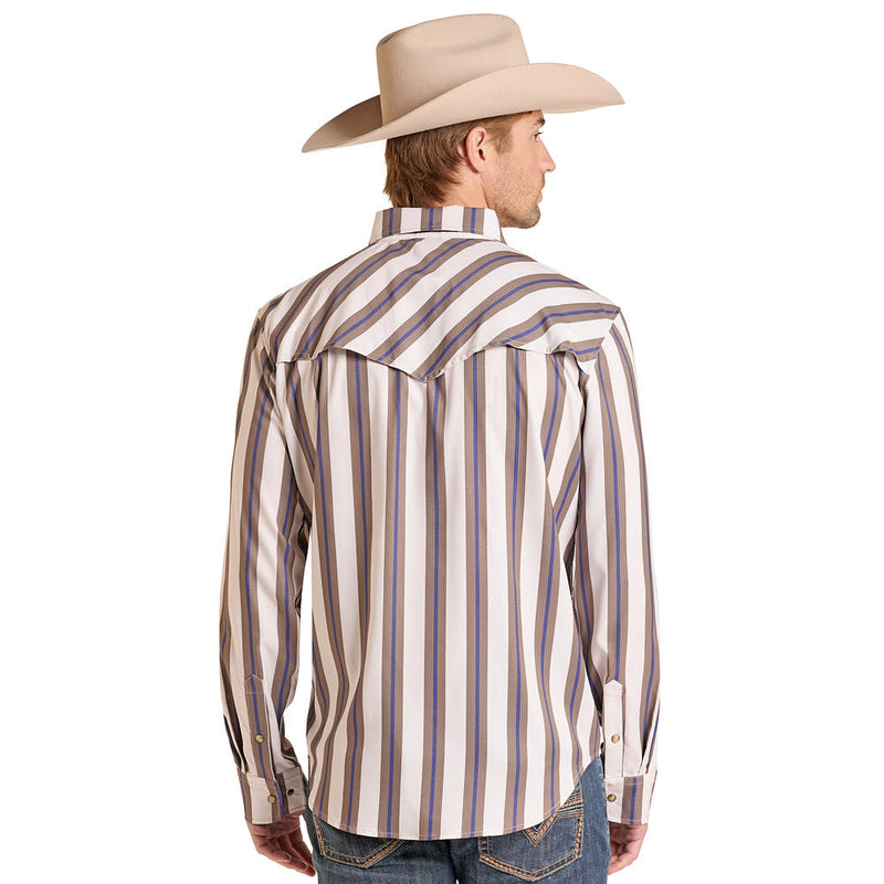 Rock & Roll Denim Men's Natural Stripe Performance Shirt