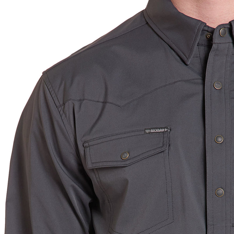 Rock & Roll Denim Men's Long Sleeve Snap Black Western Tek Shirt