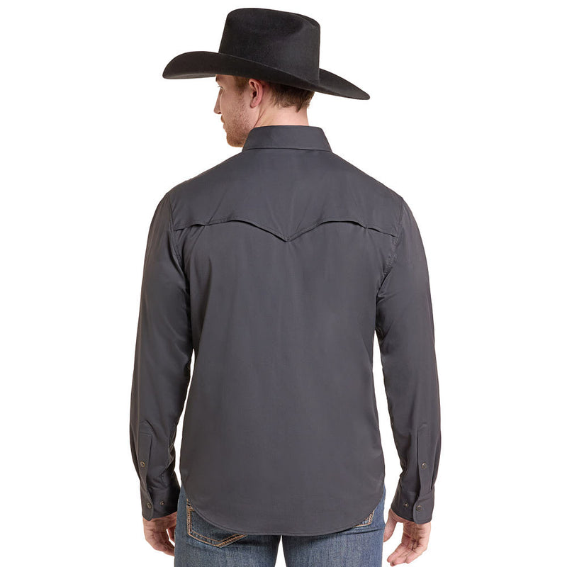 Rock & Roll Denim Men's Long Sleeve Snap Black Western Tek Shirt