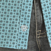 Rock & Roll Denim Mens Turq Short Sleeve Geo Print Shirt