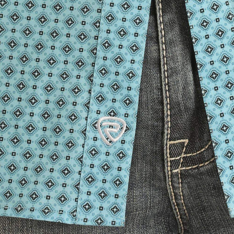 Rock & Roll Denim Mens Turq Short Sleeve Geo Print Shirt