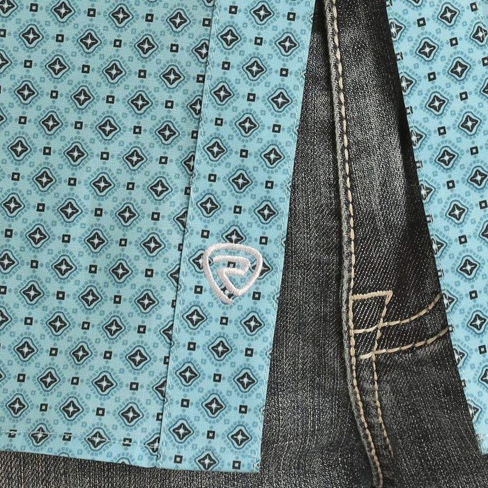 Rock & Roll Denim Mens Turq Short Sleeve Geo Print Shirt