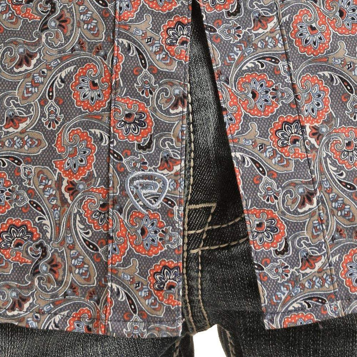 Rock & Roll Denim Men's Orange Paisley Print Snap Shirt