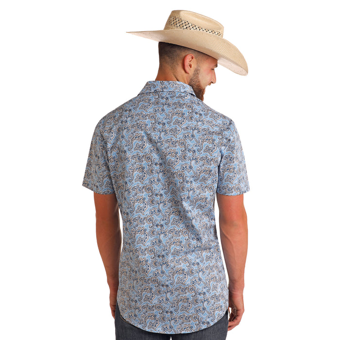 Rock & Roll Denim Mens Powder Blue Short Sleeve Snap Shirt
