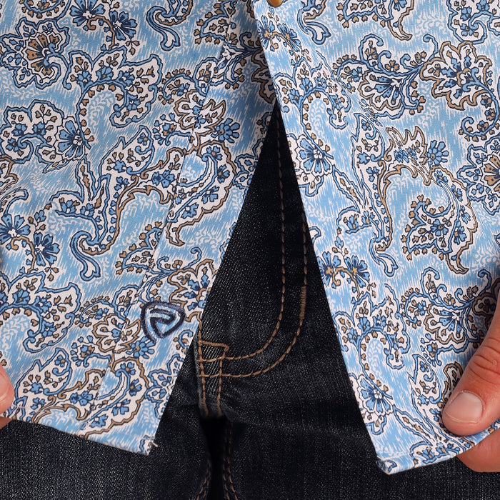 Rock & Roll Denim Mens Powder Blue Short Sleeve Snap Shirt