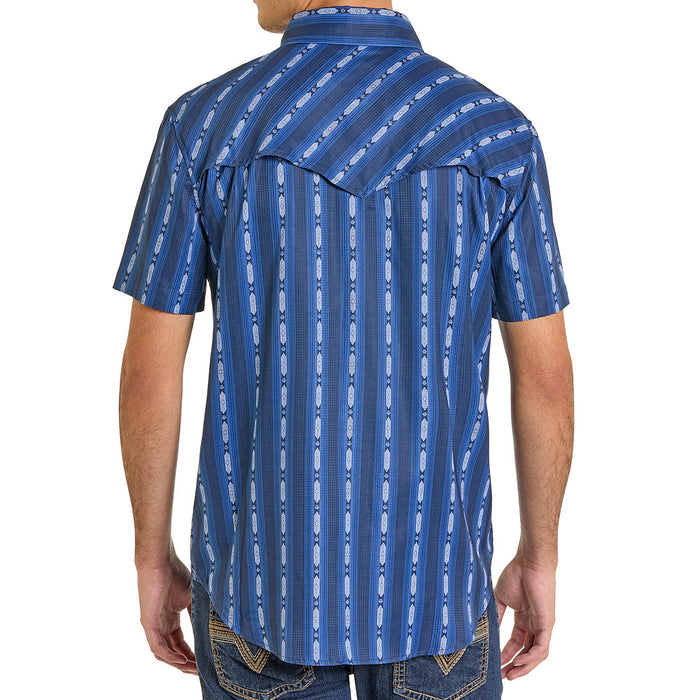 Rock & Roll Denim Men's Navy Stripe Tek Western Short Sleeve Snap Shirt