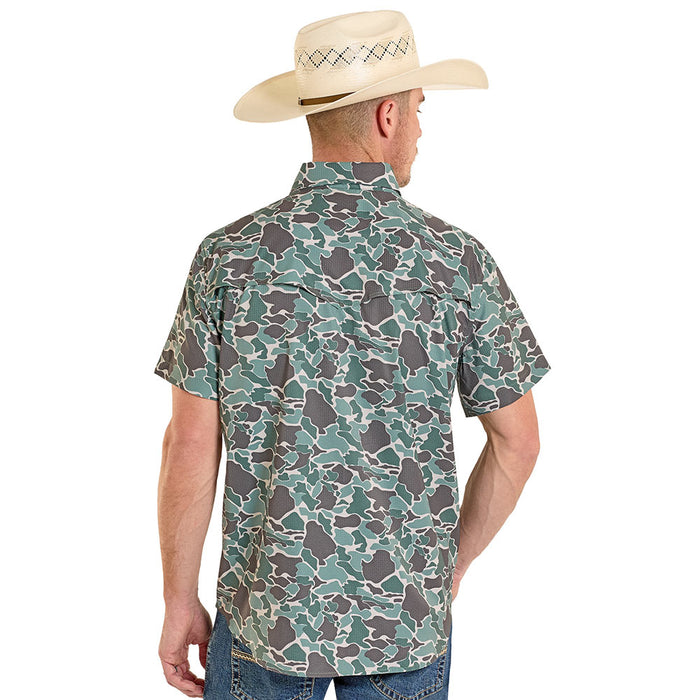 Rock & Roll Denim Men's Olive Camo Print Tek Western Shirt