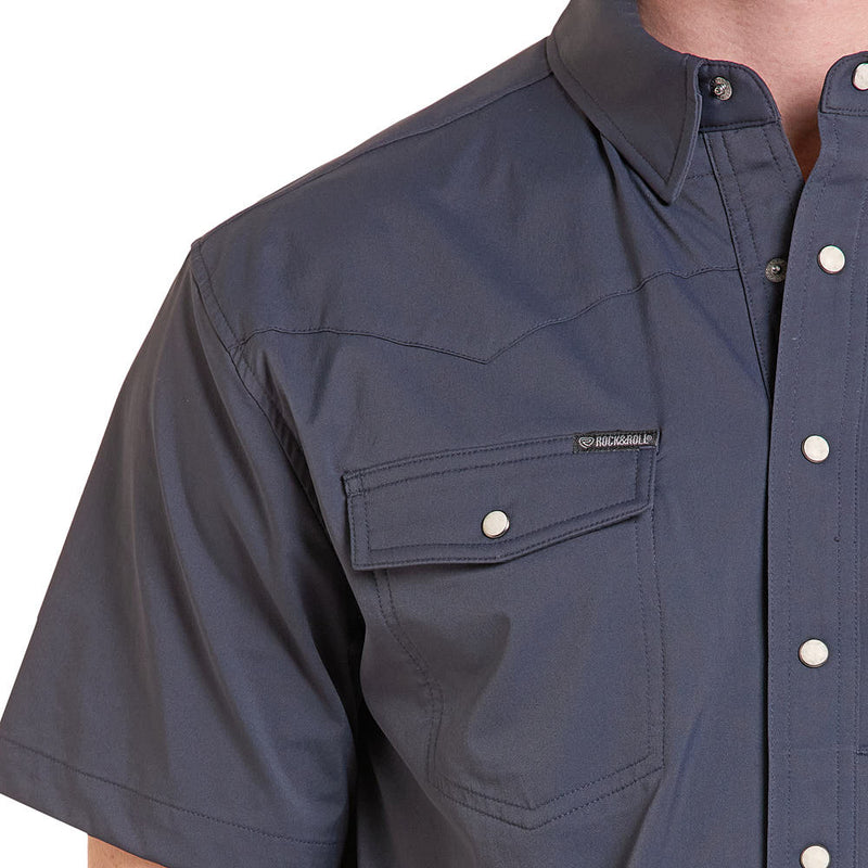 Rock & Roll Denim Men's Short Sleeve Snap Black Western Tek Shirt