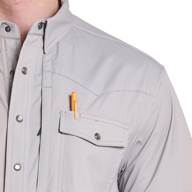 Rock & Roll Denim Men's Short Sleeve Snap Grey Western Tek Shirt