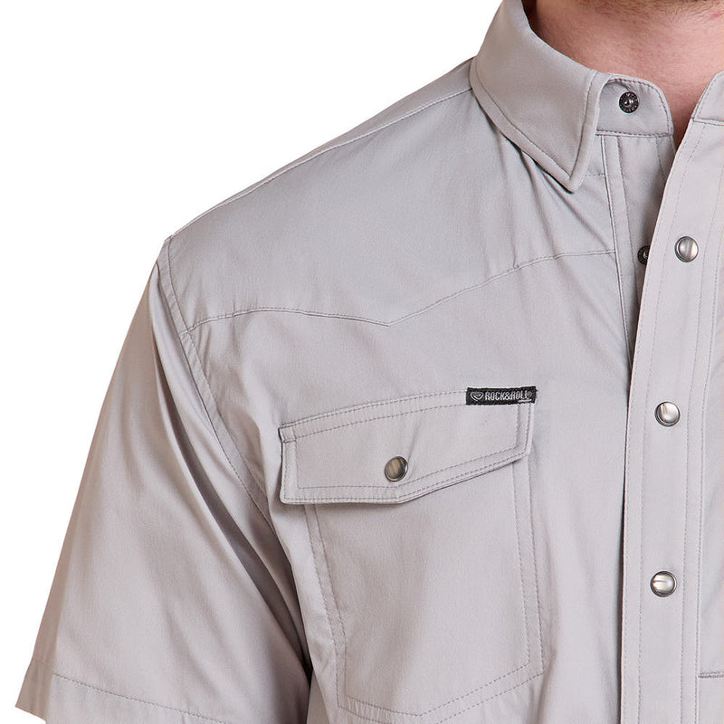 Rock & Roll Denim Men's Short Sleeve Snap Grey Western Tek Shirt