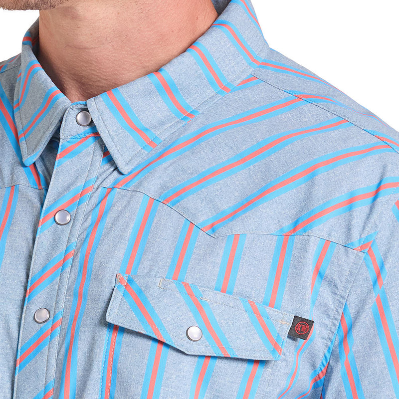 Rock & Roll Denim Koe Wetzel Blue Tek Striped Shirt