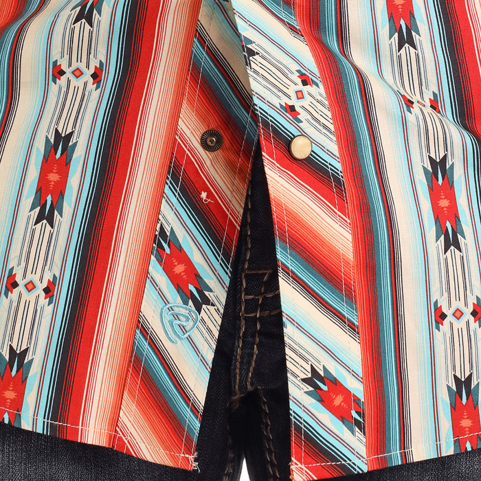 Rock & Roll Denim Mens Red Aztec Serape Stripe Long Sleeve Shirt