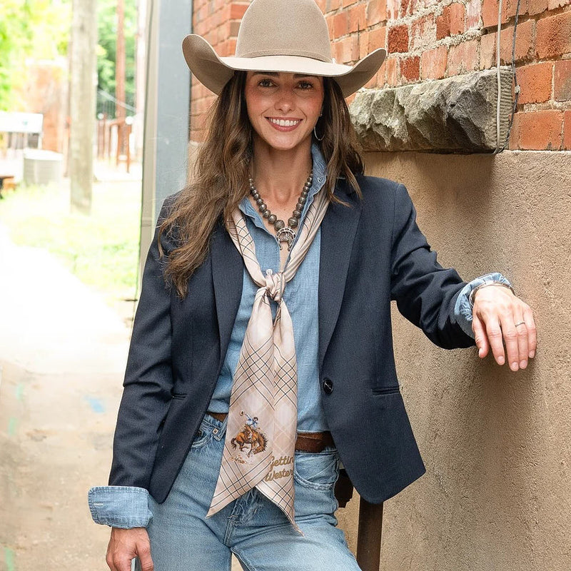 Fringe Scarves Tan & Blue Plaid Gettin' Western Boli