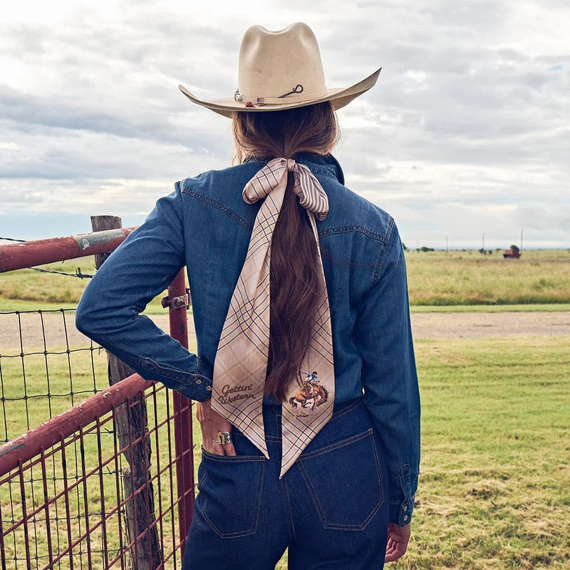 Fringe Scarves Tan & Blue Plaid Gettin' Western Boli