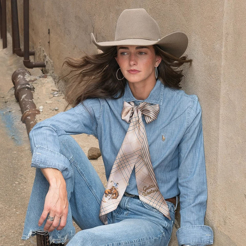Fringe Scarves Tan & Blue Plaid Gettin' Western Boli