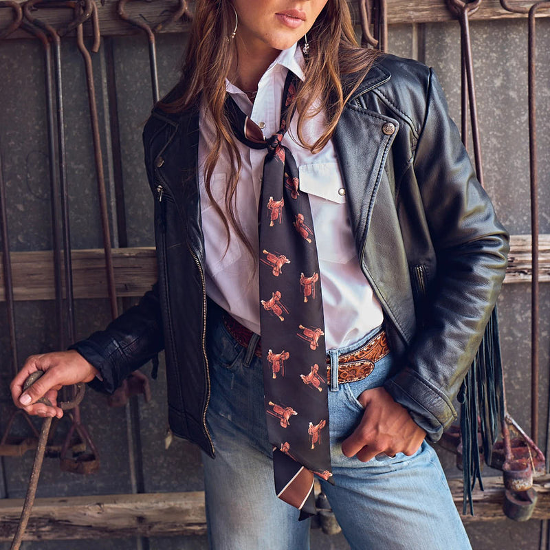 Fringe Scarves Black & Brown Preppy Saddle Boli