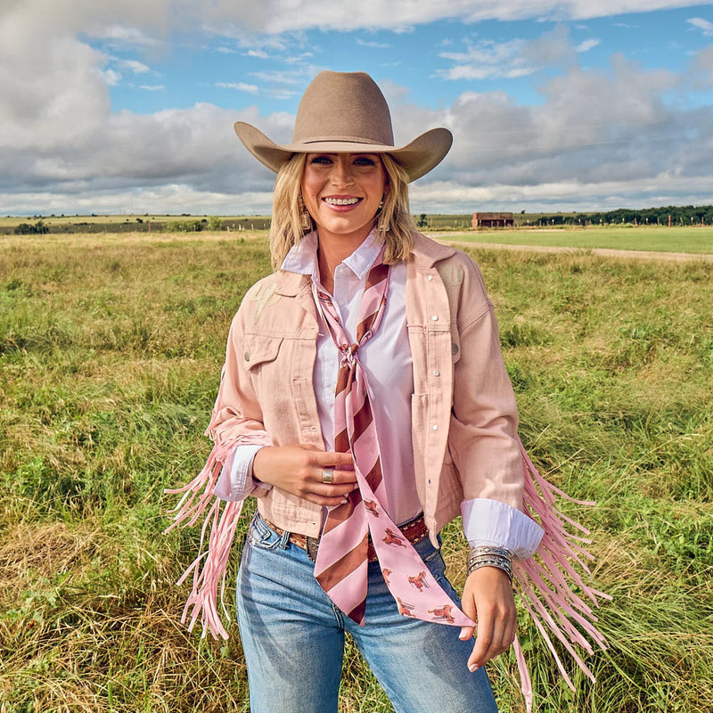 Fringe Scarves Pink & Brown Preppy Saddle Boli