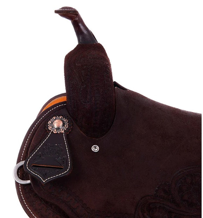 Burns Saddlery 1430HD Chocolate Roughout Tooled 14inch Barrel Saddle
