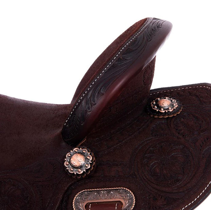 Burns Saddlery 1430HD Chocolate Roughout Tooled 14inch Barrel Saddle