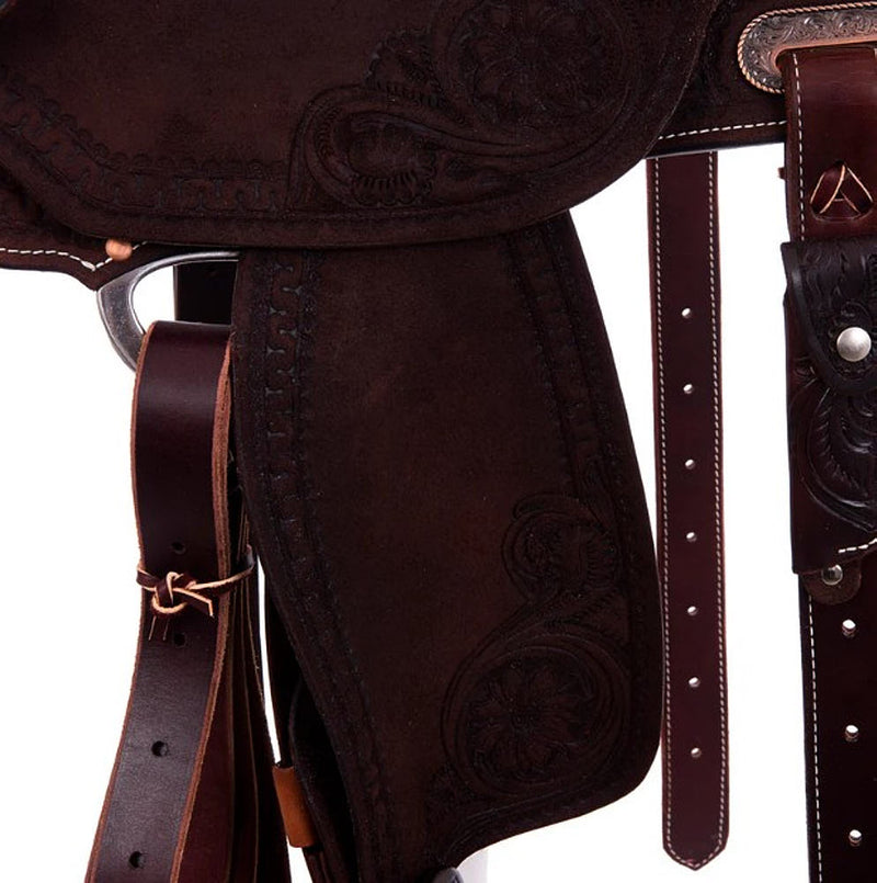 Burns Saddlery 1430HD Chocolate Roughout Tooled 14inch Barrel Saddle