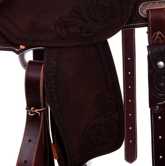 Burns Saddlery 1430HD Chocolate Roughout Tooled 14inch Barrel Saddle
