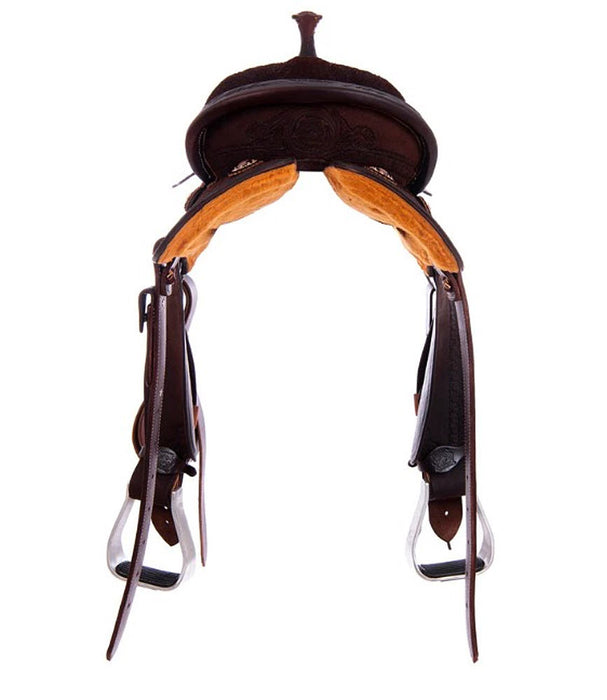 Burns Saddlery 1430HD Chocolate Roughout Tooled 14inch Barrel Saddle