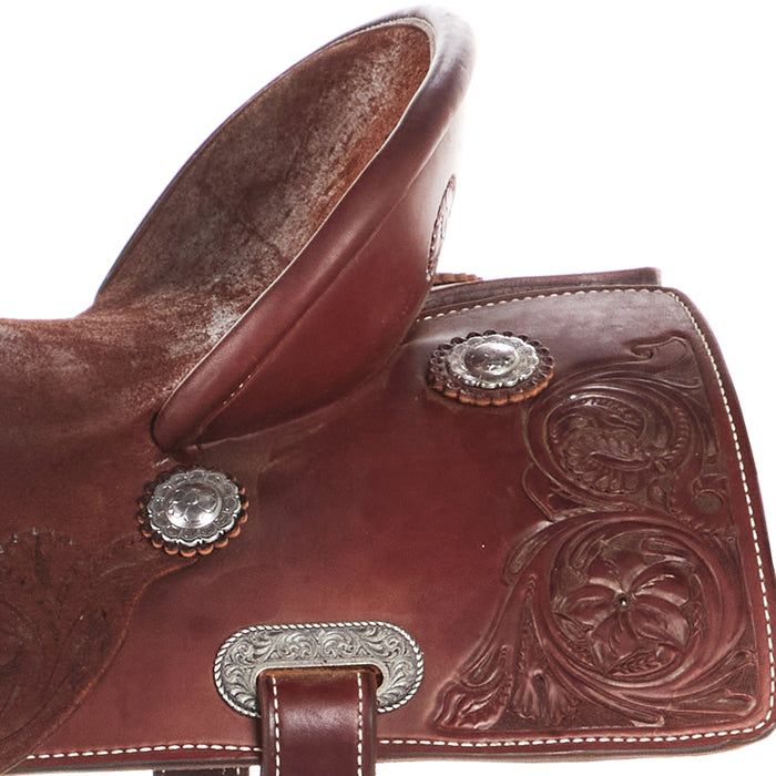 Burns Saddlery 14 1/2 Inch 20FD Floral Tooled Pencil Roll Barrel Saddle