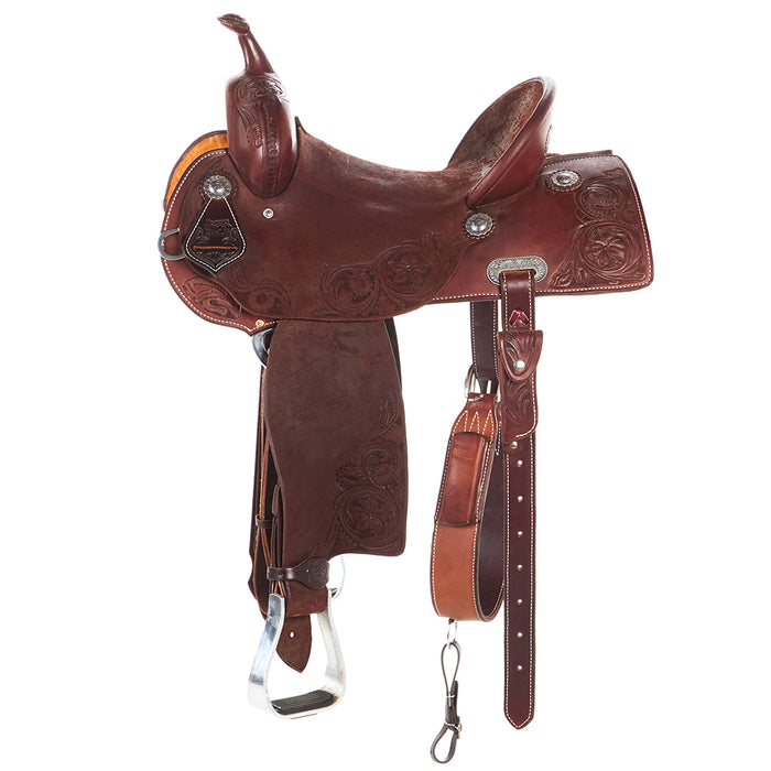 Burns Saddlery 14 1/2 Inch 20FD Floral Tooled Pencil Roll Barrel Saddle