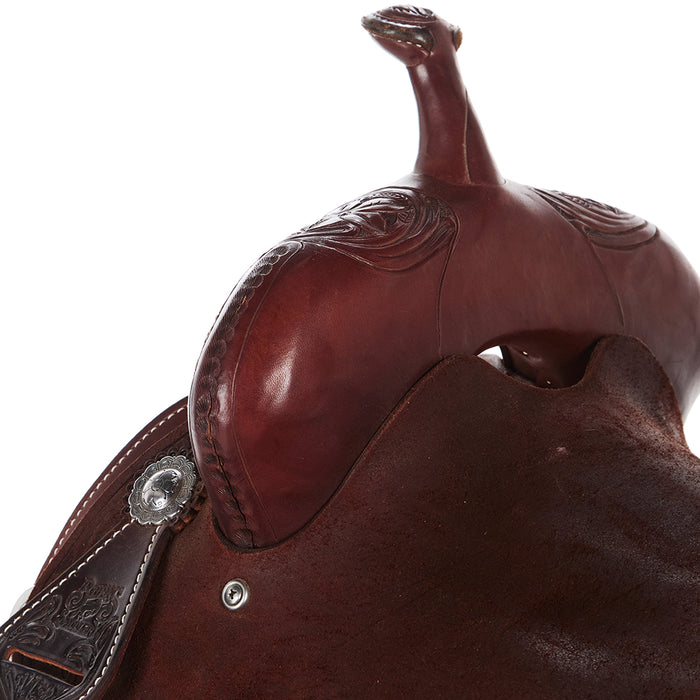 Burns Saddlery 14 1/2 Inch 20FD Floral Tooled Pencil Roll Barrel Saddle
