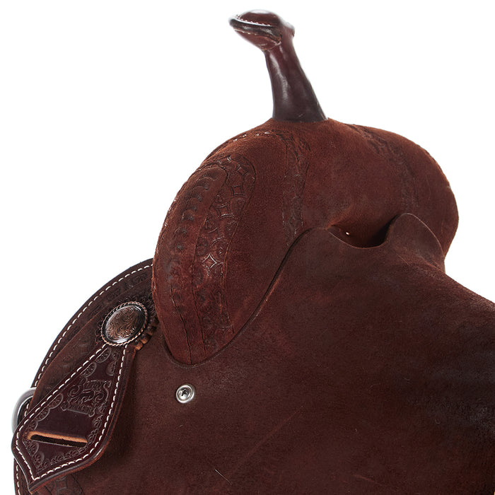 Burns Saddlery 14 1/2in 20HD Tooled Border Roughout Notched Barrel Saddle