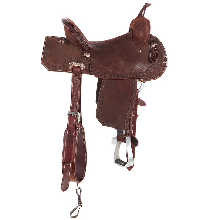 Burns Saddlery 14 1/2in 20HD Tooled Border Roughout Notched Barrel Saddle