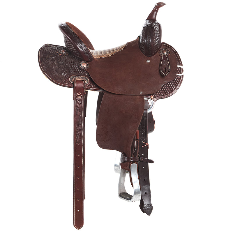 Burns Saddlery 13in 30MDX Chocolate Combo Tooled Barrel Saddle