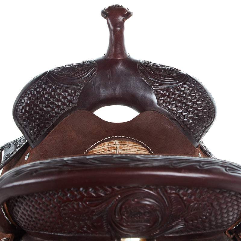Burns Saddlery 13in 30MDX Chocolate Combo Tooled Barrel Saddle