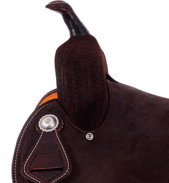Burns Saddlery 14530MDX Chocolate Roughout Wishbone Border 14.5in Barrel Saddle
