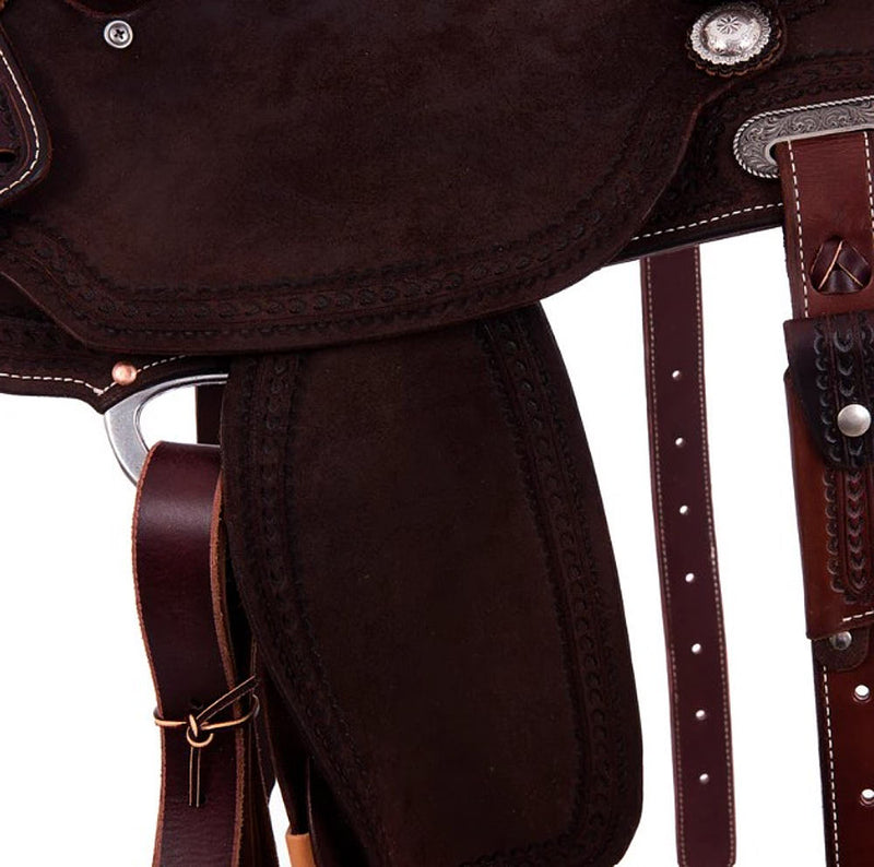 Burns Saddlery 14530MDX Chocolate Roughout Wishbone Border 14.5in Barrel Saddle