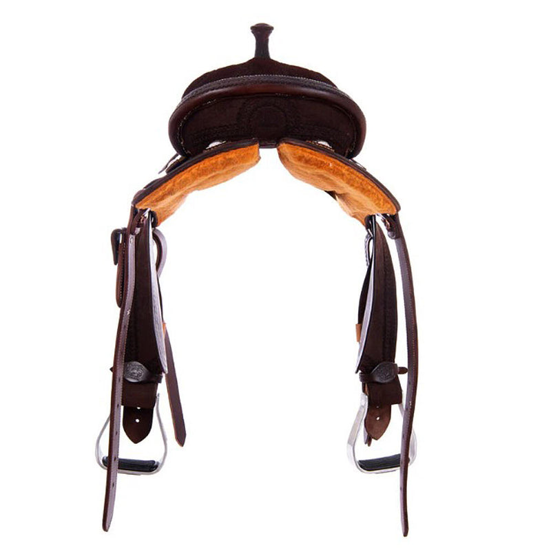 Burns Saddlery 14530MDX Chocolate Roughout Wishbone Border 14.5in Barrel Saddle