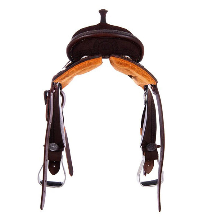 Burns Saddlery 14530MDX Chocolate Roughout Wishbone Border 14.5in Barrel Saddle