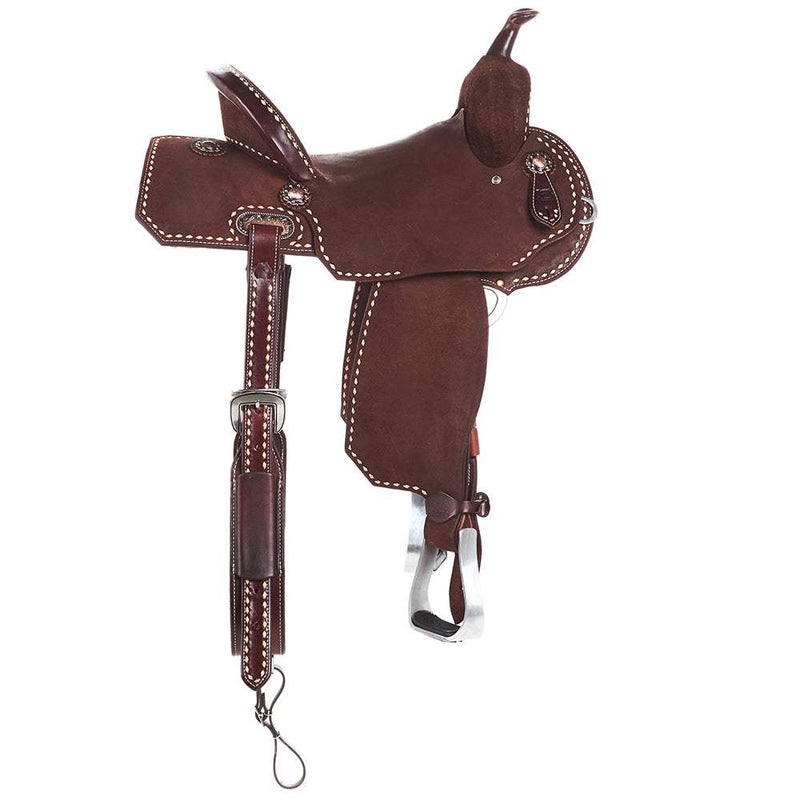 Burns Saddlery 14in 20HDX Chocolate Roughout whit Buckstitch Barrel Saddle