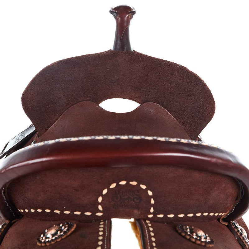 Burns Saddlery 14in 20HDX Chocolate Roughout whit Buckstitch Barrel Saddle