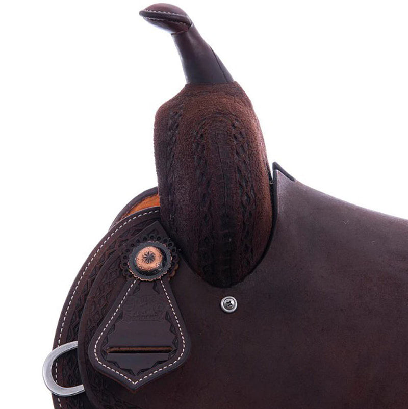 Burns Saddlery 14520HD Chocolate Roughout Full Border 14.5in Barrel Saddle