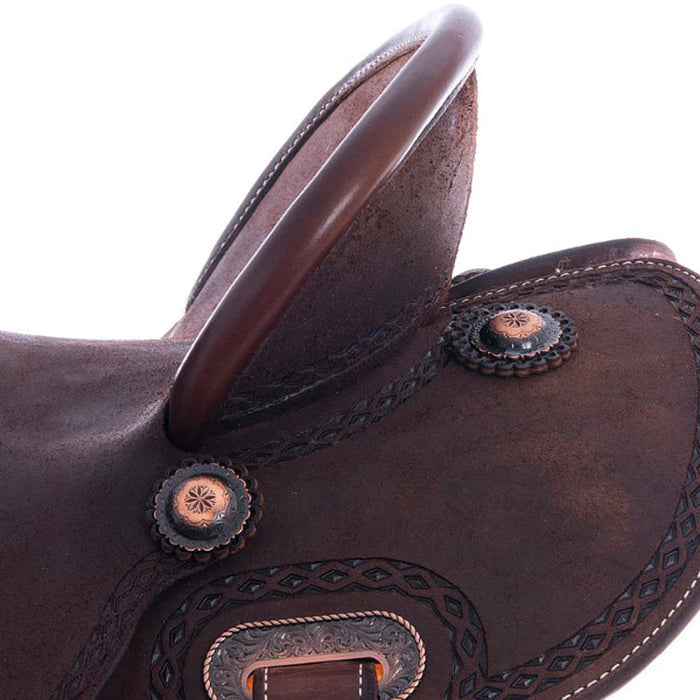 Burns Saddlery 14520HD Chocolate Roughout Full Border 14.5in Barrel Saddle