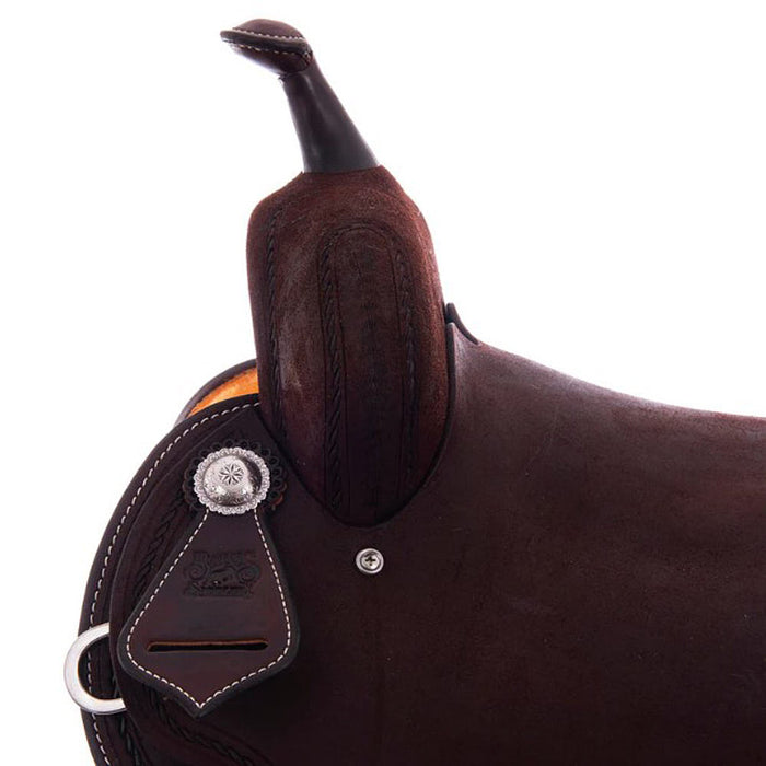 Burns Saddlery 1420MDX Chocolate Roughout Rope Border 14in Barrel Saddle