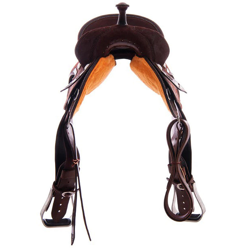 Burns Saddlery 1420MDX Chocolate Roughout Rope Border 14in Barrel Saddle
